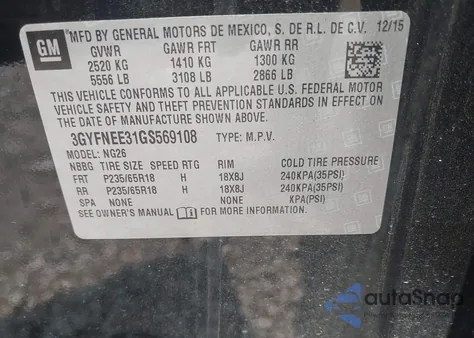 2016 Cadillac Srx Luxury Collection from USA, damaged, VIN 3GYFNEE31GS569108